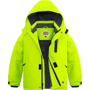 WULFUL Boy’s Waterproof Ski Jackets Warm Fleece Lined Hooded Winter Snow Coat(Bright Green)