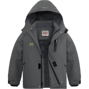 WULFUL Boy’s Waterproof Ski Jackets Warm Fleece Lined Hooded Winter Snow Coat(Grey)