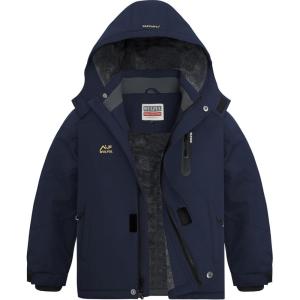WULFUL Boy’s Waterproof Ski Jackets Warm Fleece Lined Hooded Winter Snow Coat(Navy Blue)