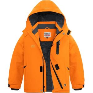 WULFUL Boy’s Waterproof Ski Jackets Warm Fleece Lined Hooded Winter Snow Coat(Orange)