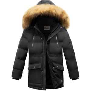 WULFUL Boy’s Winter Coat Waterproof Fleece Lined Parka Jackets Kids Hooded Puffer Outerwear(Black)