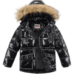 WULFUL Boy’s Winter Coat Waterproof Fleece Lined Parka Jackets Kids Hooded Puffer Outerwear(Bright Black)