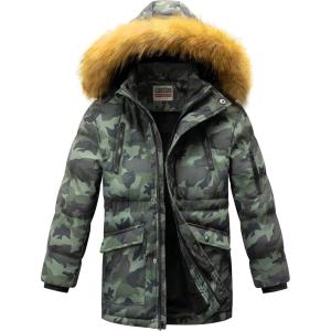 WULFUL Boy’s Winter Coat Waterproof Fleece Lined Parka Jackets Kids Hooded Puffer Outerwear(Camouflage)