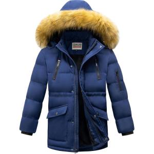 WULFUL Boy’s Winter Coat Waterproof Fleece Lined Parka Jackets Kids Hooded Puffer Outerwear(Navy)