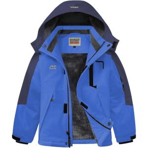 WULFUL Boy’s Winter Waterproof Ski Coat Kids Thick Fleece Snow Jacket Outdoor Windproof Coat(Blue(navy))