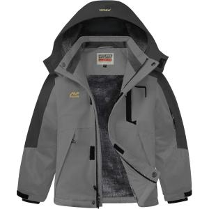 WULFUL Boy’s Winter Waterproof Ski Coat Kids Thick Fleece Snow Jacket Outdoor Windproof Coat(Dark Grey(black))