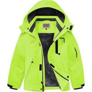 WULFUL Boy’s Winter Waterproof Ski Coat Kids Thick Fleece Snow Jacket Outdoor Windproof Coat(Green)
