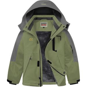 WULFUL Boy’s Winter Waterproof Ski Coat Kids Thick Fleece Snow Jacket Outdoor Windproof Coat(Green(grey))