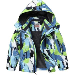 WULFUL Boy’s Winter Waterproof Ski Coat Kids Thick Fleece Snow Jacket Outdoor Windproof Coat(Paintings)