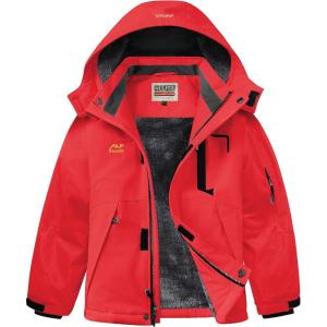 WULFUL Boy’s Winter Waterproof Ski Coat Kids Thick Fleece Snow Jacket Outdoor Windproof Coat(Red)
