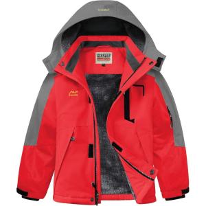 WULFUL Boy’s Winter Waterproof Ski Coat Kids Thick Fleece Snow Jacket Outdoor Windproof Coat(Red (Grey))