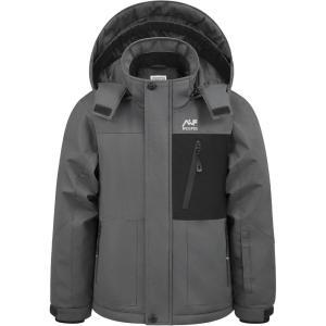 WULFUL Boy’s Winter Waterproof Ski Coat Kids Windproof Snow Jacket with Detachable Hood(Dark Grey)