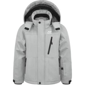 WULFUL Boy’s Winter Waterproof Ski Coat Kids Windproof Snow Jacket with Detachable Hood(Grey)