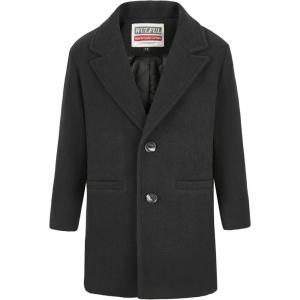 WULFUL Boys Wool Coat Single Breasted Trench Coat Winter Pea Coat(Black)