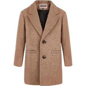 WULFUL Boys Wool Coat Single Breasted Trench Coat Winter Pea Coat(Brown)