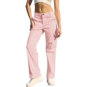 WULFUL Cargo Pants for Women High Waisted Casual Pants Straight Stretchy Wide Leg Y2K Streetwear with 6 Pockets(Pink)