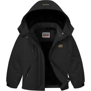WULFUL Girl’s Waterproof Ski Jacket Warm Fleece Hooded Winter Snow Coat(Black)