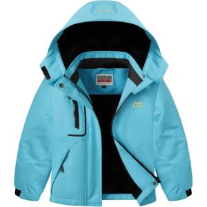 WULFUL Girl’s Waterproof Ski Jacket Warm Fleece Hooded Winter Snow Coat(Blue)