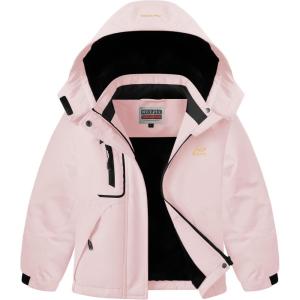 WULFUL Girl’s Waterproof Ski Jacket Warm Fleece Hooded Winter Snow Coat(Light Pink)