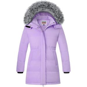 WULFUL Girl’s Winter Long Coats Hooded Parka Kids Warm Puffer Jacket(Light Purple)