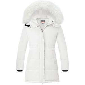 WULFUL Girl’s Winter Long Coats Hooded Parka Kids Warm Puffer Jacket(White)