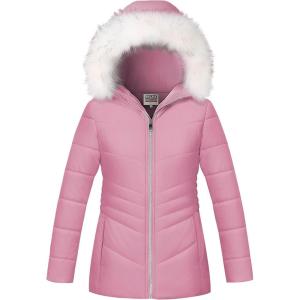 WULFUL Girl’s Winter Parka Coat Long Hooded Waterproof Warm Fleece Puffer Jacket(Coral)