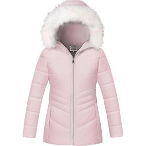 WULFUL Girl’s Winter Parka Coat Long Hooded Waterproof Warm Fleece Puffer Jacket(Light Pink)