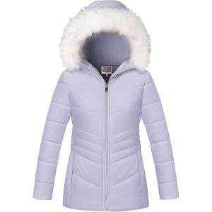 WULFUL Girl’s Winter Parka Coat Long Hooded Waterproof Warm Fleece Puffer Jacket(Purple)