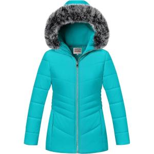 WULFUL Girl’s Winter Parka Coat Long Hooded Waterproof Warm Fleece Puffer Jacket(Teal)