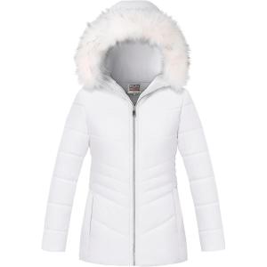 WULFUL Girl’s Winter Parka Coat Long Hooded Waterproof Warm Fleece Puffer Jacket(White)