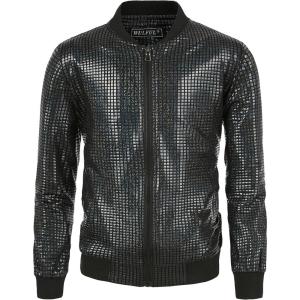 WULFUL Kids Boys Varsity Bomber Jacket 70s Disco Costume Party Sequin Metallic Jackets(Black)