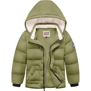 WULFUL Kids Boy’s Winter Coat Detachable Hat Puffer Windbreaker Warm Cotton Jacket Parka Down Outdoor Coats(Army Green)