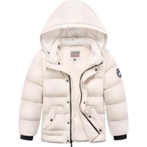 WULFUL Kids Boy’s Winter Coat Detachable Hat Puffer Windbreaker Warm Cotton Jacket Parka Down Outdoor Coats(Beige)