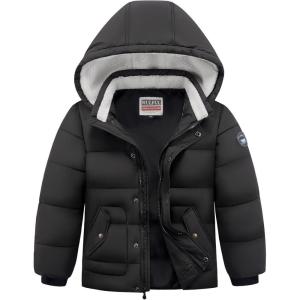 WULFUL Kids Boy’s Winter Coat Detachable Hat Puffer Windbreaker Warm Cotton Jacket Parka Down Outdoor Coats(Black)