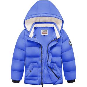 WULFUL Kids Boy’s Winter Coat Detachable Hat Puffer Windbreaker Warm Cotton Jacket Parka Down Outdoor Coats(Blue)