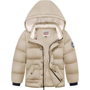 WULFUL Kids Boy’s Winter Coat Detachable Hat Puffer Windbreaker Warm Cotton Jacket Parka Down Outdoor Coats(Brown)