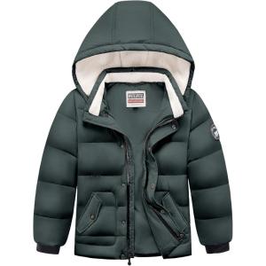 WULFUL Kids Boy’s Winter Coat Detachable Hat Puffer Windbreaker Warm Cotton Jacket Parka Down Outdoor Coats(Dark Gray)