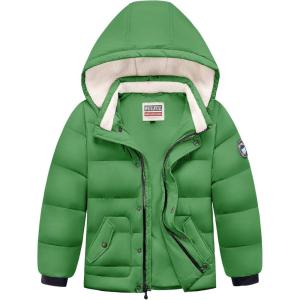 WULFUL Kids Boy’s Winter Coat Detachable Hat Puffer Windbreaker Warm Cotton Jacket Parka Down Outdoor Coats(Green)