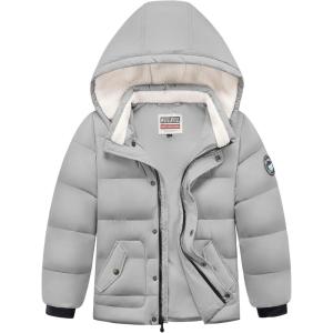 WULFUL Kids Boy’s Winter Coat Detachable Hat Puffer Windbreaker Warm Cotton Jacket Parka Down Outdoor Coats(Grey)