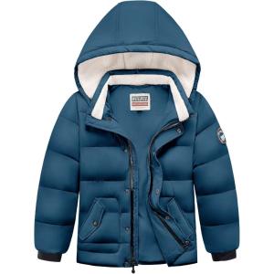 WULFUL Kids Boy’s Winter Coat Detachable Hat Puffer Windbreaker Warm Cotton Jacket Parka Down Outdoor Coats(Light Navy)