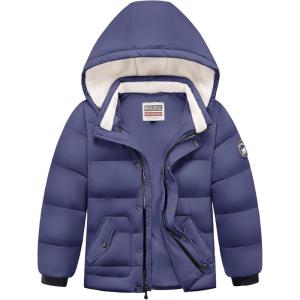 WULFUL Kids Boy’s Winter Coat Detachable Hat Puffer Windbreaker Warm Cotton Jacket Parka Down Outdoor Coats(Navy)