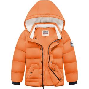 WULFUL Kids Boy’s Winter Coat Detachable Hat Puffer Windbreaker Warm Cotton Jacket Parka Down Outdoor Coats(Orange)