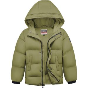 WULFUL Kids Boy’s Winter Coat Hooded Puffer Windbreaker Warm Cotton Jacket Parka Down Outdoor Coats(Army Green)