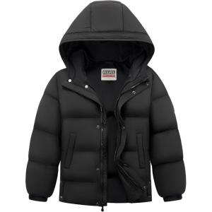 WULFUL Kids Boy’s Winter Coat Hooded Puffer Windbreaker Warm Cotton Jacket Parka Down Outdoor Coats(Black)