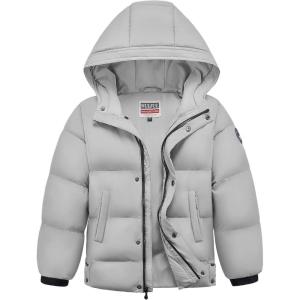 WULFUL Kids Boy’s Winter Coat Hooded Puffer Windbreaker Warm Cotton Jacket Parka Down Outdoor Coats(Grey)