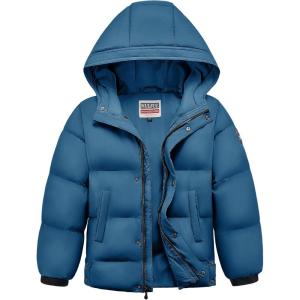 WULFUL Kids Boy’s Winter Coat Hooded Puffer Windbreaker Warm Cotton Jacket Parka Down Outdoor Coats(Light Navy)