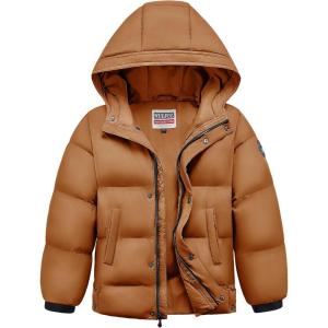 WULFUL Kids Boy’s Winter Coat Hooded Puffer Windbreaker Warm Cotton Jacket Parka Down Outdoor Coats(Orange)