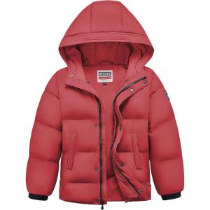 WULFUL Kids Boy’s Winter Coat Hooded Puffer Windbreaker Warm Cotton Jacket Parka Down Outdoor Coats(Red)