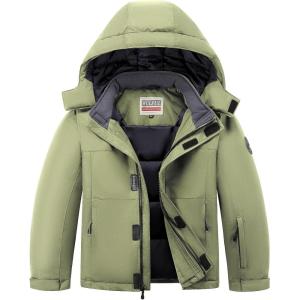 WULFUL Kid’s Waterproof Ski Jacket Warm Fleece Hooded Boy’s and Girl’s Winter Snow Coat Outwear,Windproof RainCoat(Army Green)