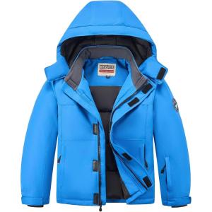 WULFUL Kid’s Waterproof Ski Jacket Warm Fleece Hooded Boy’s and Girl’s Winter Snow Coat Outwear,Windproof RainCoat(Blue)